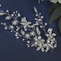 Diadema De Boda Hecha a Mano Con Perlas Y Rhinestones Flor De Metal Hoja Accesorios De Cabello Para Mujer Adorno Florido - details 9