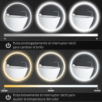 kleankin Espejo de Baño con Luces LED Ajustable Ø60 cm Espejo para Baño Redondo con Antivaho Función de Memoria e Interruptor Táctil para Salón Entrada Plata - details 1