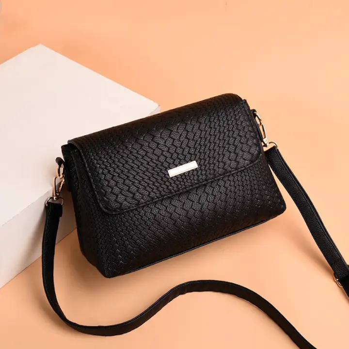 Bolso de Hombro para Mujer Simple Type Mensajero with Flap en Cuero PU Bolso Cruzado Casual Negro para Señora - 1