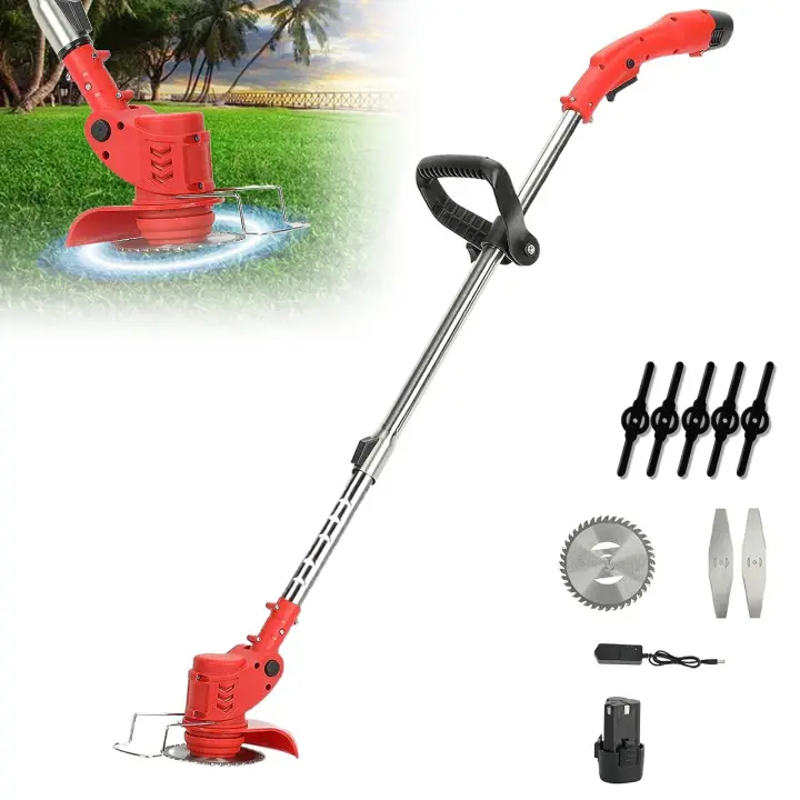 550W Cordless Lawn Mower Brushless Motor 12V Electric Grass Trimmer Adjustable Length Angle Telescopic Pruning Garden Tools  18000 rpm, 1500mAh， - 1