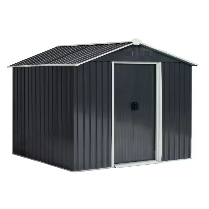Outsunny Caseta de Jardín de 3,6 m² 236x174x190 cm Cobertizo Exterior de Acero Galvanizado para Almacenar Herramientas con Puertas Correderas y 4 Ventanas para Terraza Patio - 1