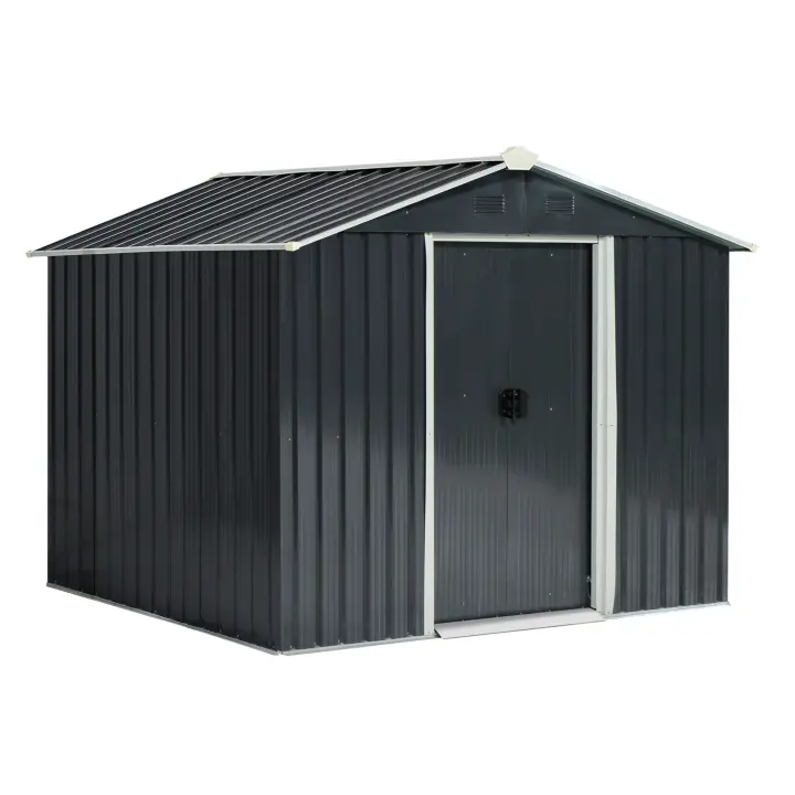 Outsunny Caseta de Jardín de 3,6 m² 236x174x190 cm Cobertizo Exterior de Acero Galvanizado para Almacenar Herramientas con Puertas Correderas y 4 Ventanas para Terraza Patio - 1