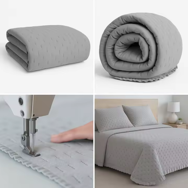 Colcha bouti gris claro 270×270 cm para cama de 180 cm – con volante decorativo y fundas de cojín de regalo, diseño elegante y ligero, tacto algodón prelavado, ideal para verano, entretiempo y camas largas de hasta 200 cm - 1