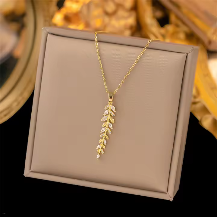 Collar De Cadena Con Letra Y Hoja En Acero Inoxidable 316L Para Mujer Accesorios De Boda Collar De Cadena Para Mujer - 1