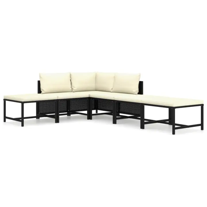 vidaXL Set de muebles de jardín 6 pzas y cojines ratán sintético negro - 1