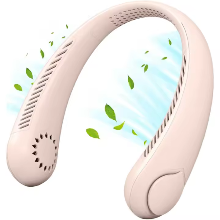 Ventilador de Cuello portáthil, mini VENTILADOR DE Cuello sin Aspas with flujo de aire de 360 °, de 3 velocidades Manos free (Pink), recargable por USB. - 1
