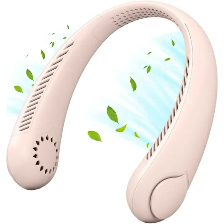 Ventilador de Cuello portáthil, mini VENTILADOR DE Cuello sin Aspas with flujo de aire de 360 °, de 3 velocidades Manos free (Pink), recargable por USB. - 1