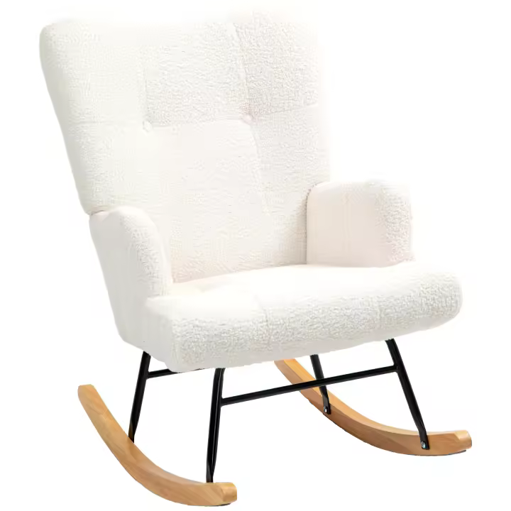 HOMCOM Mecedora de Borreguito Mecedora para Lactancia con Respaldo Capitoné y Base de Madera de Caucho Carga 120 kg Silla Mecedora para Salón Dormitorio a - 1