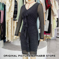 Vestido Mini De Noche Para Mujer En Malla Negra Con Lentejuelas Brillantes Y Transparencia Manga Larga Estilo Sexy Para Fiesta Clubwear - details 6