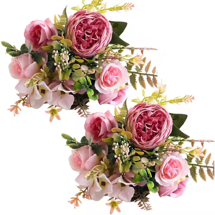 Flores artificiales, 2 piezas de peonías falsas de otoño, flores de hortensia de seda, flores de rosas de otoño, centros de mesa para decoración (rosa) - 1