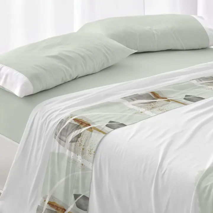 Juego de sábanas 50% algodón- 50% poliéster. Disponible en cama de 90, 105, 135, 150-160, 180 y 200cm. Color Salvia y arena. Planchado rápido y fácil. - 1
