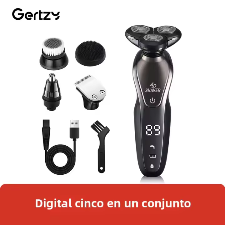 Afeitadora Eléctrica 5-en-1 Para Hombres Carga USB Afeitado De Nariz Corte De Cabello Limpieza Facial Exfoliación Accesorios Incluidos - 1