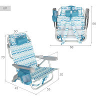 Aktive - Silla de playa plegable con respaldo reclinable en 5 posiciones, estructura de aluminio y acero, asiento de poliéster, cojín, bolsillo lateral y asas tipo mochila, diseño azul Maldivas - details 3