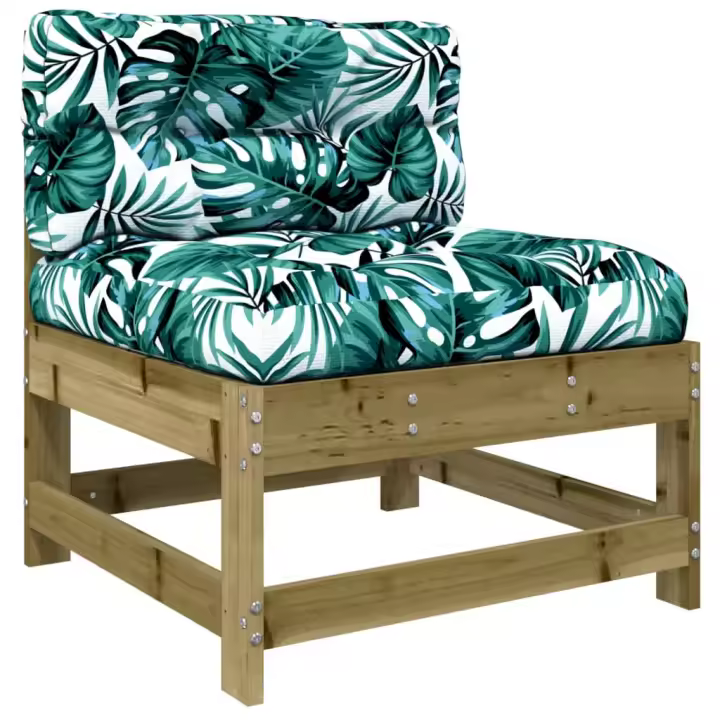 vidaXL Sofá central con cojines madera maciza de pino Pino natural, Pino blanco, Pino gris Conjunto Terraza Muebles Jardín Exterior Juego de Muebles de jardín Mueble Jardín Exterior Muebles de Salon Exterior - 1