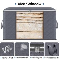 3-Pack Large Capacity Foldable Fabric Storage Bins - Ideal for Bedding, Clothes, Pillows, Quilts - Perfect for Home, Bedroom, Dorm, Spa Wardrobes - Grey Woven Material, No Electricity Needed - details 0