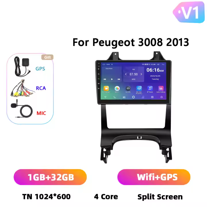 Podofo Radio de coche Android 2 Din para Peugeot 3008 2013 Carplay 8+128GB AI Voice WIFI+4G DSP GPS Navegación Multimedia Reproductor de Video - 1