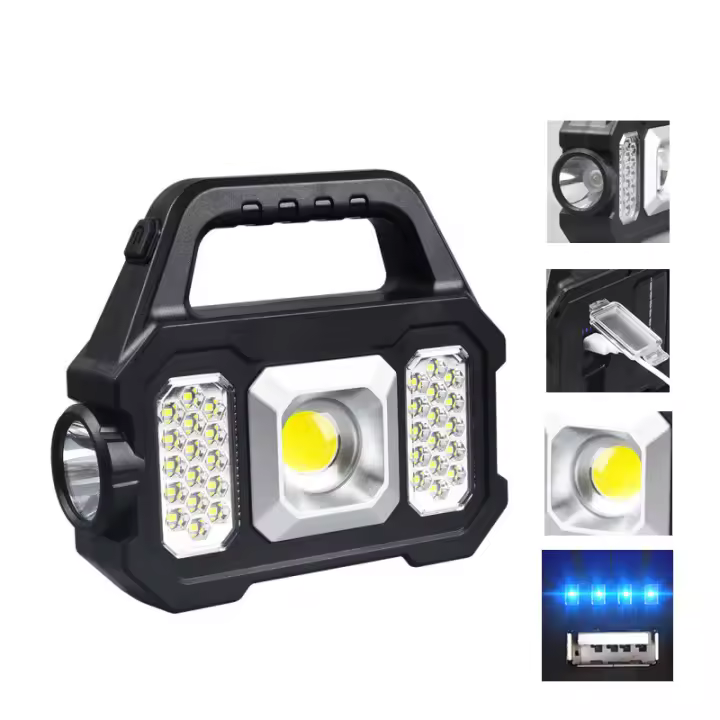 Linterna Táctica Recargable Solar LED Con Cobertura COB Zoomable Impermeable Luz Para Camping Y Recarga De Móvil - 1