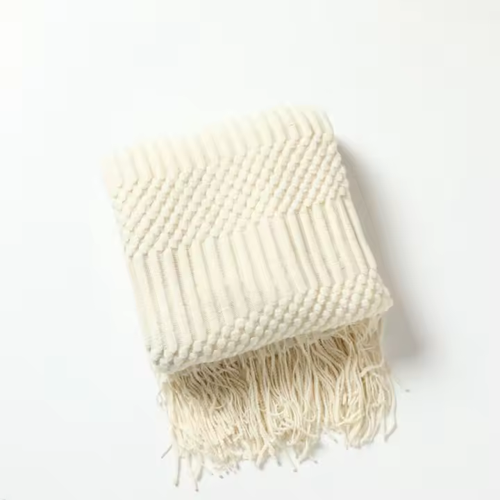Manta Bohemia Blanca Texturizada Grande Tejida Vintage Lujo Para Cama Sofá Cubierta De Manta De Algodón Acrílico 100% - 1