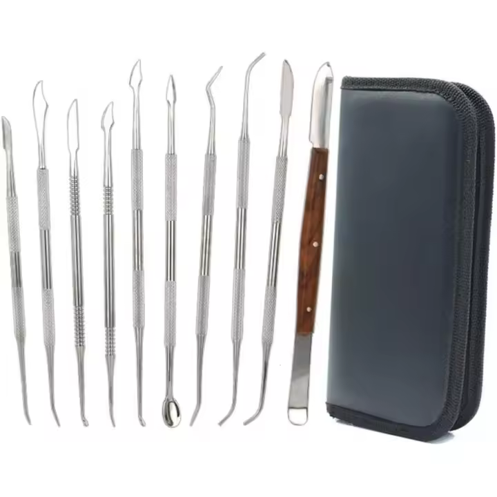 10 x Double Ended Stainless Steel Wax Sculpting Tools for Sculpting and Clay Sculpting,DIY Pottery Sculpting Tool Kit,Chisel Spatula and Carrying Case for - 1