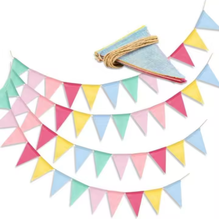 Banderines De Lienzo Vintage Colorido De 4M Para Decoración De Cumpleaños Fiesta Bunting De Seda Con Bandera Feliz Cumpleaños - 1