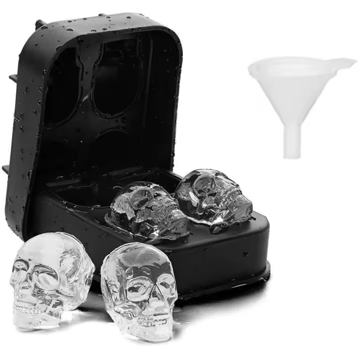 Bandejas Cubitos Hielo Silicona,3D Bandeja de Calavera de Hielo,Cubitera Hielo con Embudo Para Whisky,Cócteles Y Cualquier Bebida - 1