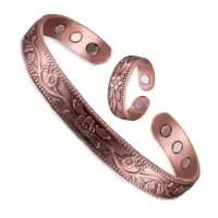 Pulsera Magnética Retro Con Anillo Flor Ajustable Para Hombres Y Mujeres Plata De Cobre Rojo Antiguo Pulsera De Cuff De Aleación De Zinc - details 1