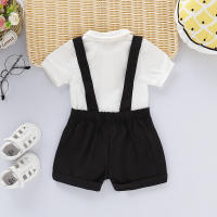 Conjunto De Ropa Para Bebé Niño Nuevo Nacido Verano 0-24 Meses Camisa Con Corbata Camiseta De Manga Corta Y Pantalón Con Suspensión 2PCS - details 11