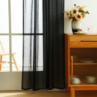 Cortina De Tela De Poliéster Negra Transparente Con Bolso Para Percha Estilo Oscuro Para Decoración De Habitaciones - details 4