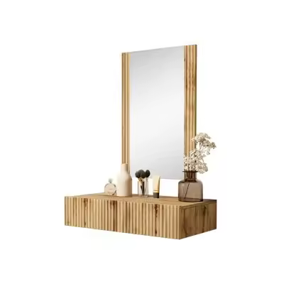 Tocador Charlotte J111 , Muebles ES, Espejo, Wotan roble, 80 x 97 x 42cm - 1