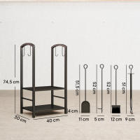 Outsunny Estante de Leña para chimenea Soporte para Leña de 2 Niveles Leñero Exterior e Interior Metálico con 4 Herramientas para Chimenea Carga Máx.100 kg 40x30x74,5 cm Negro - details 2