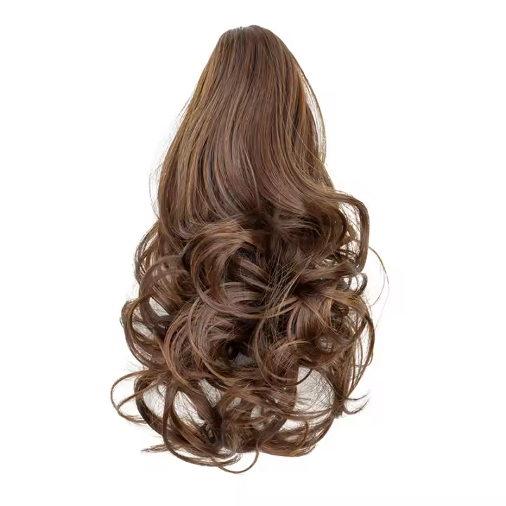 Extension De Cabello Sintético Curly Rizado Corto 10 Pulgadas Clip-In Para Mujer Color Marrón Negro Pieza Única Alta Calidad Fibra De Temperatura Alta - 1