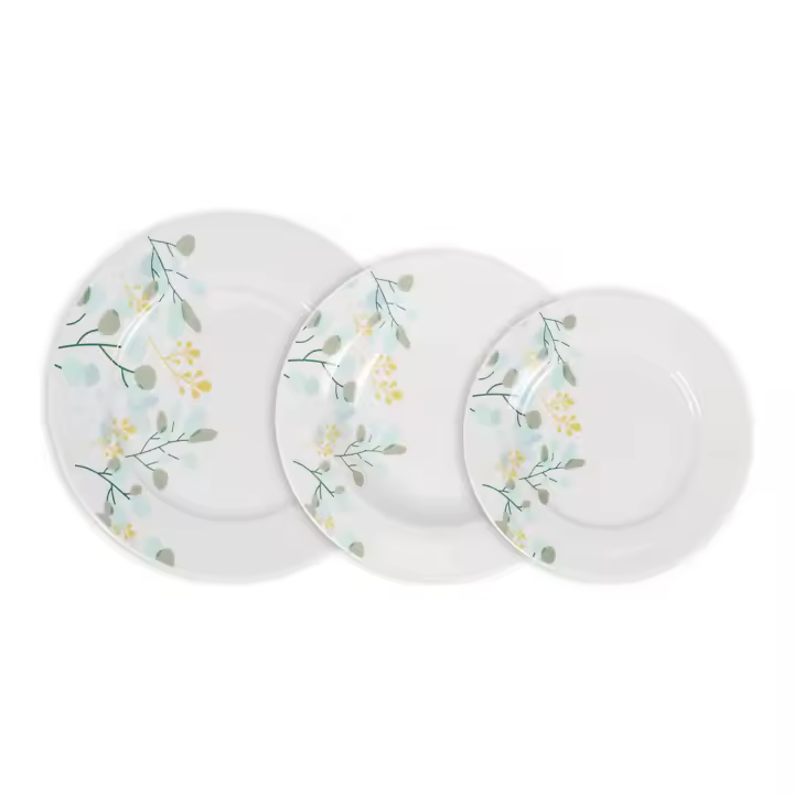 La Mediterránea - Vajilla completa 18 Piezas de Porcelana, Incluye 6 Platos Llanos de (24 cm), 6 Platos Hondos de (21,5 cm) y 6 Platos de Postre de (19 cm) - 1