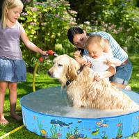 Piscina plegable para perros y niños, tamaño L, material Cloruro de polivinilo, portátil, seguro y duradero. Medida 120cmx30cm. Ideal para un uso instantáneo, fácil de transportar. Facilidad a la hora del montaje. Distribuido por DistriLocu - details 1
