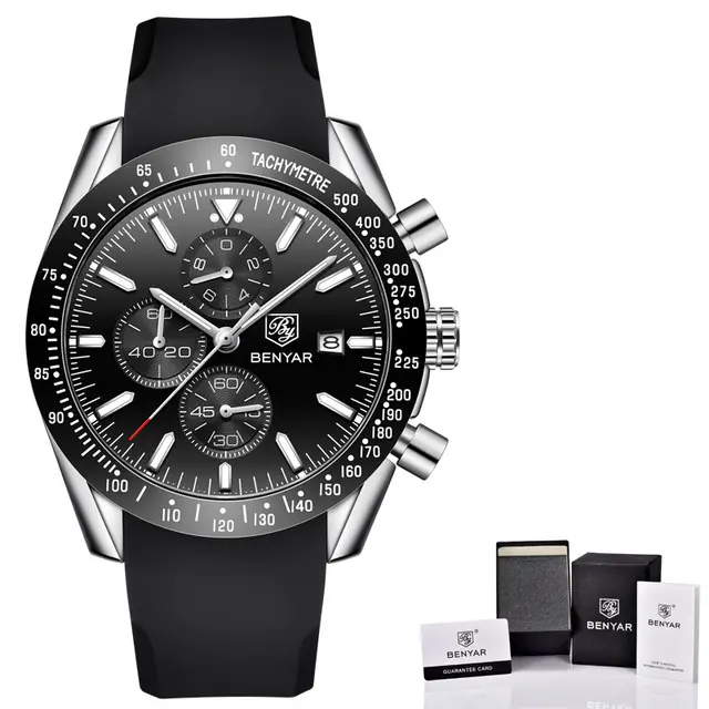 Reloj De Cuarzo Para Hombre BENYAR Lujo Casual Con Correa De Silicona Cronógrafo Militar Resistente Al Agua 30M Manos Luminosas Estilo Fashion & Casual - 1