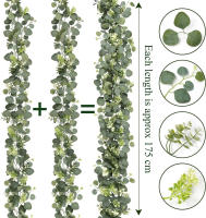 Guirnalda De Hojas De Eucalipto Artificiales Verdes Con Flores Y Bayas Blancas 1pc Para Decoración De Bodas Y Fiestas En Casa - details 2