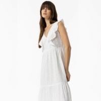 Vestido blanco midi Tiffosi con escote pico, volantes y lazo en la espalda. - details 0