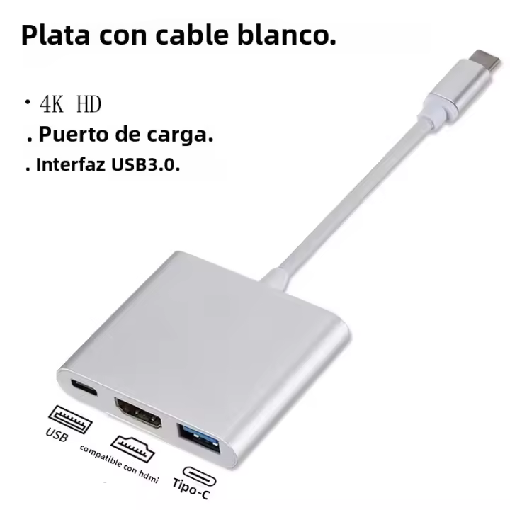 Cable convertidor 3 en 1 USB-C a HDMI compatible para Samsung Huawei iPad Mac NS adaptador HD 4K USB 3,0 tipo C a HD para monitor - 1