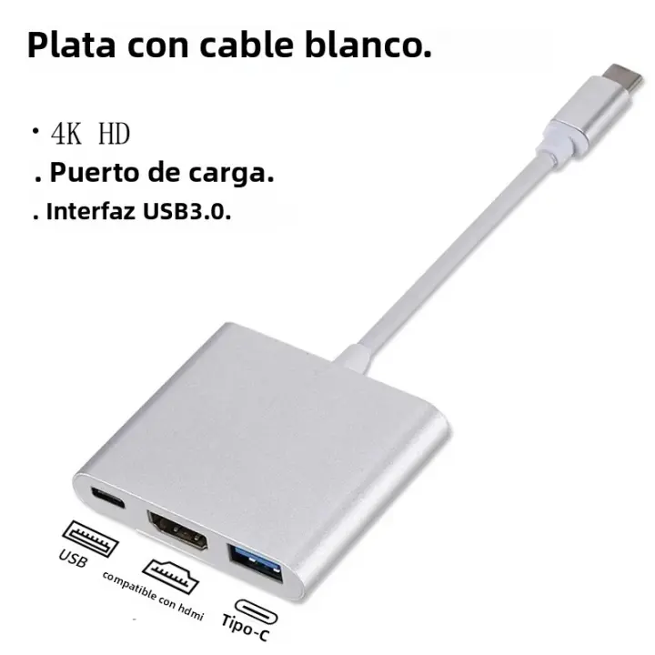 Cable convertidor 3 en 1 USB-C a HDMI compatible para Samsung Huawei iPad Mac NS adaptador HD 4K USB 3,0 tipo C a HD para monitor - 1