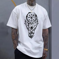 Camiseta Casual Para Hombres 100% Algodón Cuello Redondo Manga Corta Estampado De Lobo Vikingo Antiguo Camiseta Suave Y Cómoda Para Uso Diario Y Externo - details 8