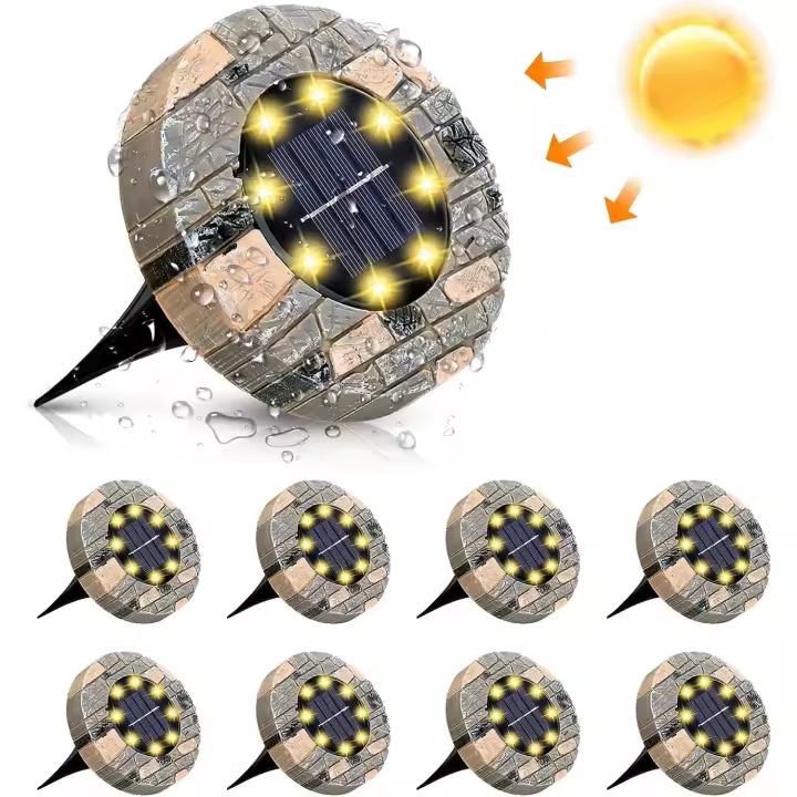 Luz solar Jardín exterior Lámparas empotradas en el suelo 8 Iluminación LED 3000K Blanco cálido Impermeable IP65 Paquete de 8 - 1