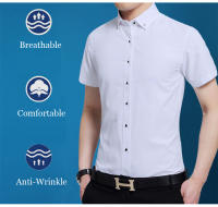 Camisa De Encaje Para Hombre De Alta Calidad No Planchable Manga Corta Nuevo Ropa Sólida Negocios Colores Blanco Azul Negro Rojo Marca GOZBKF - details 4