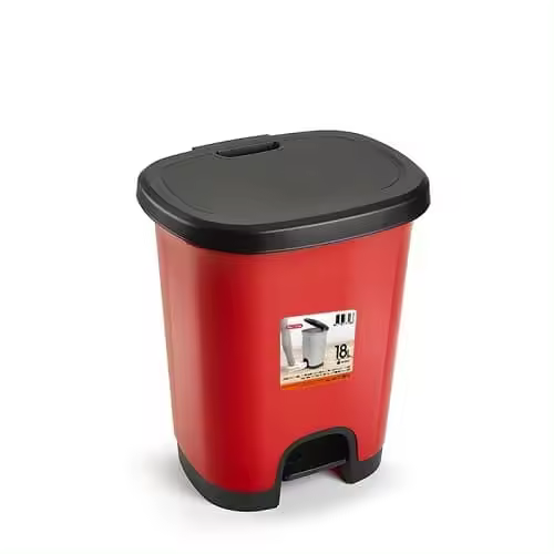 CABLEPELADO Cubo basura plástico, Cubo basura apertura pedal, Papelera de pedal, Cubo de pedal, Libre de BPA, 40 cm alto x 32 cm ancho x 28 cm fondo, Capacidad 18 Litros, Rojo con tapa negra - 1