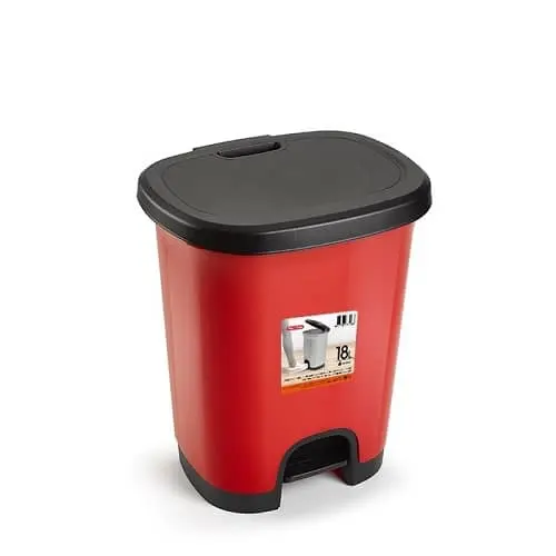 CABLEPELADO Cubo basura plástico, Cubo basura apertura pedal, Papelera de pedal, Cubo de pedal, Libre de BPA, 40 cm alto x 32 cm ancho x 28 cm fondo, Capacidad 18 Litros, Rojo con tapa negra - 1