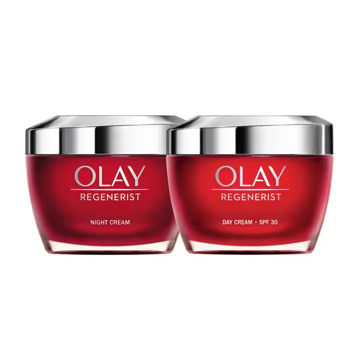 Olay Regenerist Crema Hidratante Con SPF 30, Crema De Día Con Niacinamida Y Glicerina + Olay Regenerist Crema De Noche, Fórmula Con Niacinamida (Vitamina B3) Y Péptidos, Hidrata Al Instante Y Durante 24H 50+50ml - 1