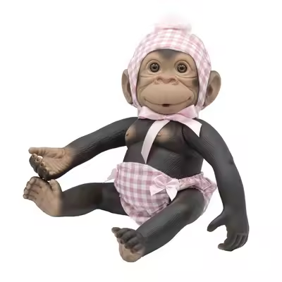 ROSATOYS - Muñeca Chimpancé - Mono Bebé - Gorila - 35 cm – Vestido Gorro Rosa - 1