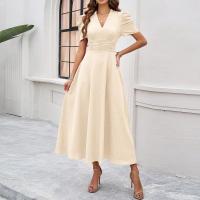Vestido Elegante De Fiesta Para Mujer Cintura Alta A-Line De Color Sólido Con Manga Corta Estilo Francés Vestido De Cintura Cinchada Temperamento - details 25