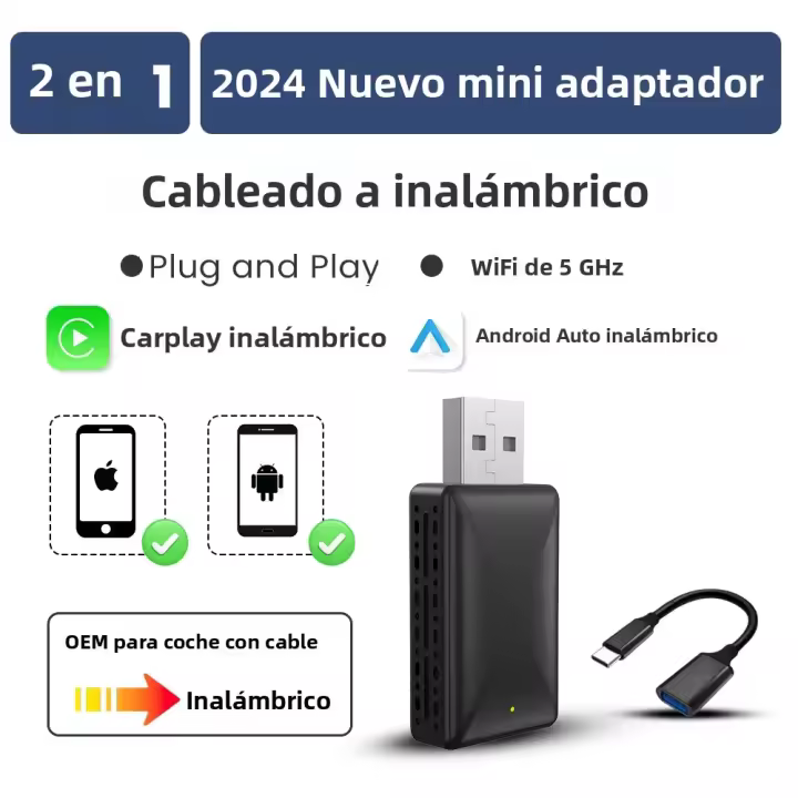 Adaptador Bluetooth Inteligente Wireless Para Android Auto Y Carplay 2en1 Para Toyota Aygo Avalon C-HR RAV4 86 Corolla Prius Dongle De Control De Vehículo - 1