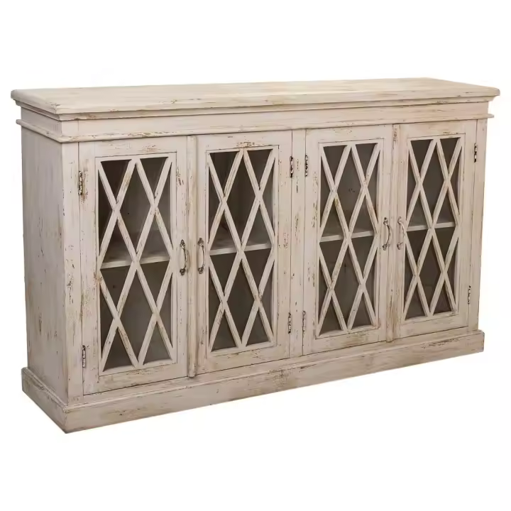 Aparador de madera y cristal artesanal blanco 170x40x100 cm - 1