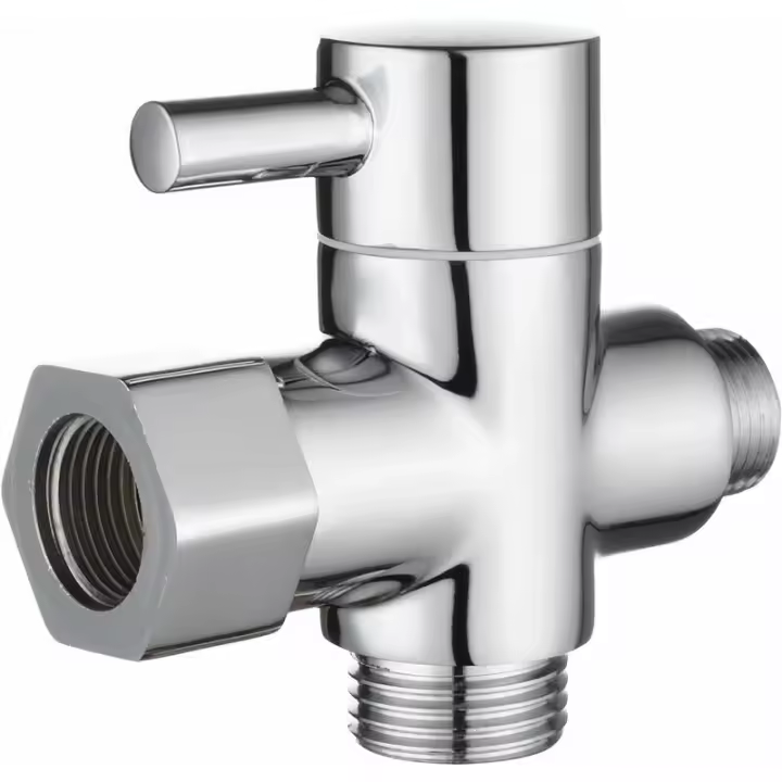 Vanne 3 Voies en Laiton Massif 3/8 "-12/17 T Adaptateur Vanne de Derivation pour Toilette WC, Chromé, DSF007D - 1