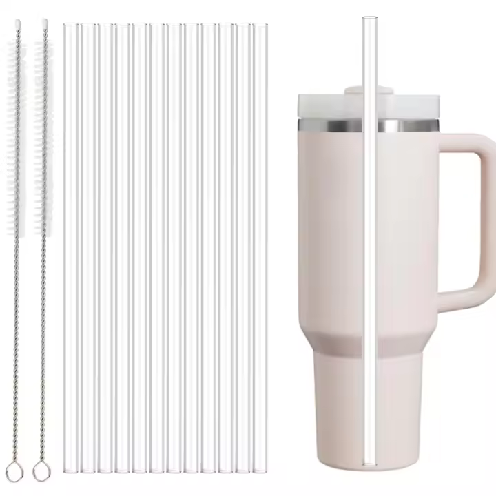 12Pcs Tenedores Reutilizables Con Cepillo De Limpieza Compatible Con Vaso Stanley De 40 Oz Y 30 Oz Plásticos Transparentes - 1